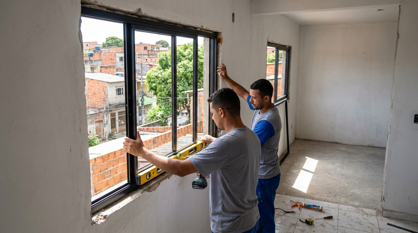 Esquadria de alumínio em obra em Guarulhos-SP