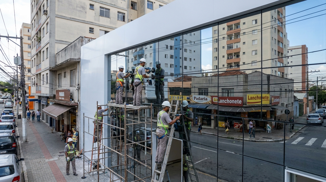 Fachada espelhada em esquina em Guarulhos-SP