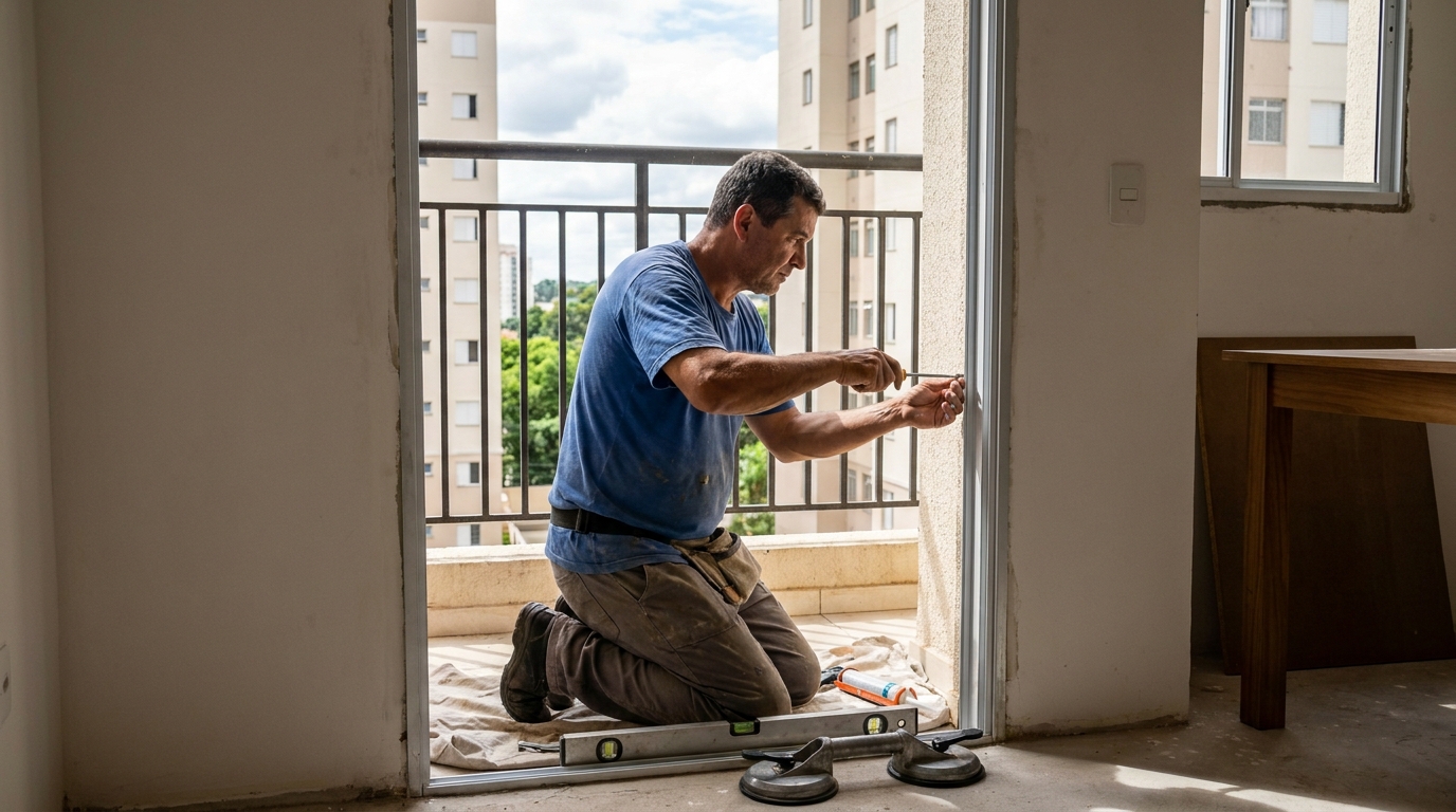 Janela de vidro em apartamento alto em Guarulhos-SP
